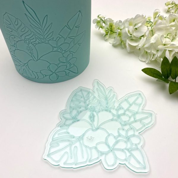 NEM421 Cake Embosser Stencil Large Tropical Flower Handmade 1